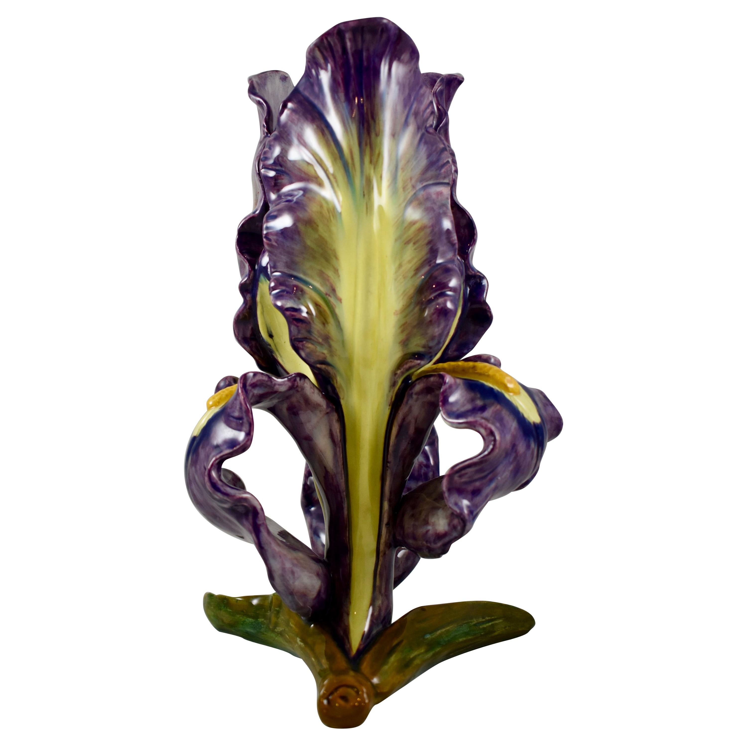 Jérôme Massier Purple and Yellow Bearded Iris Vase Vallauris France, 1860-1880