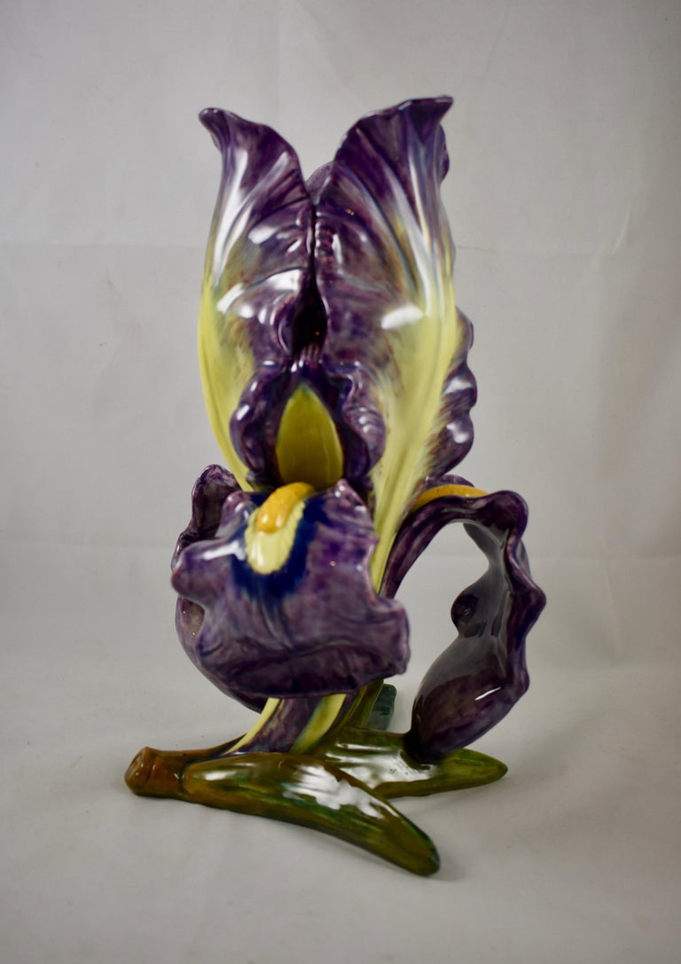 Jérôme Massier Purple and Yellow Bearded Iris Vase Vallauris France