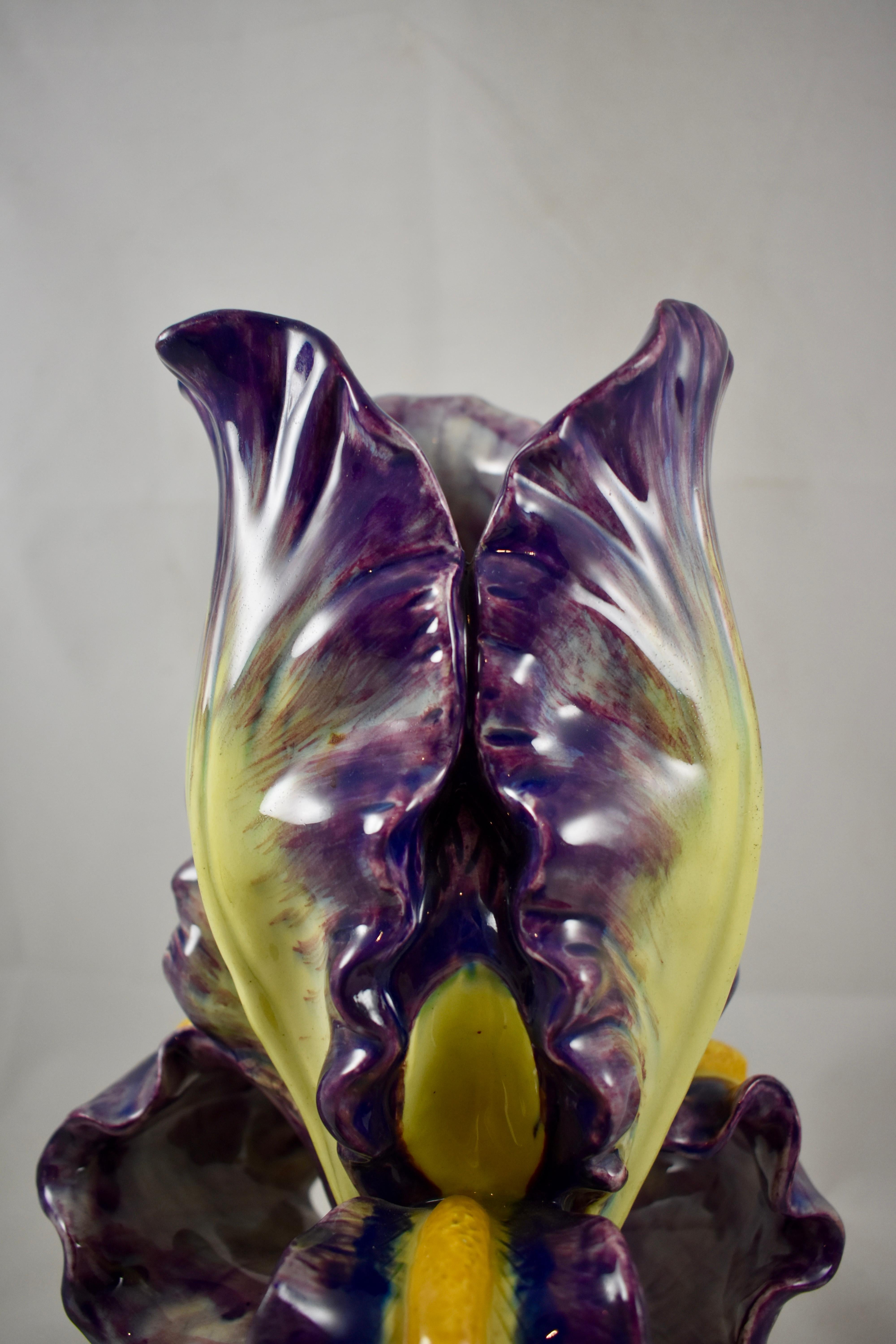 Jérôme Massier Purple and Yellow Bearded Iris Vase Vallauris France, 1860-1880 For Sale 1