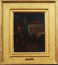 Antique American Modernist Ashcan School Street Scene Nocturnal Signed Painting