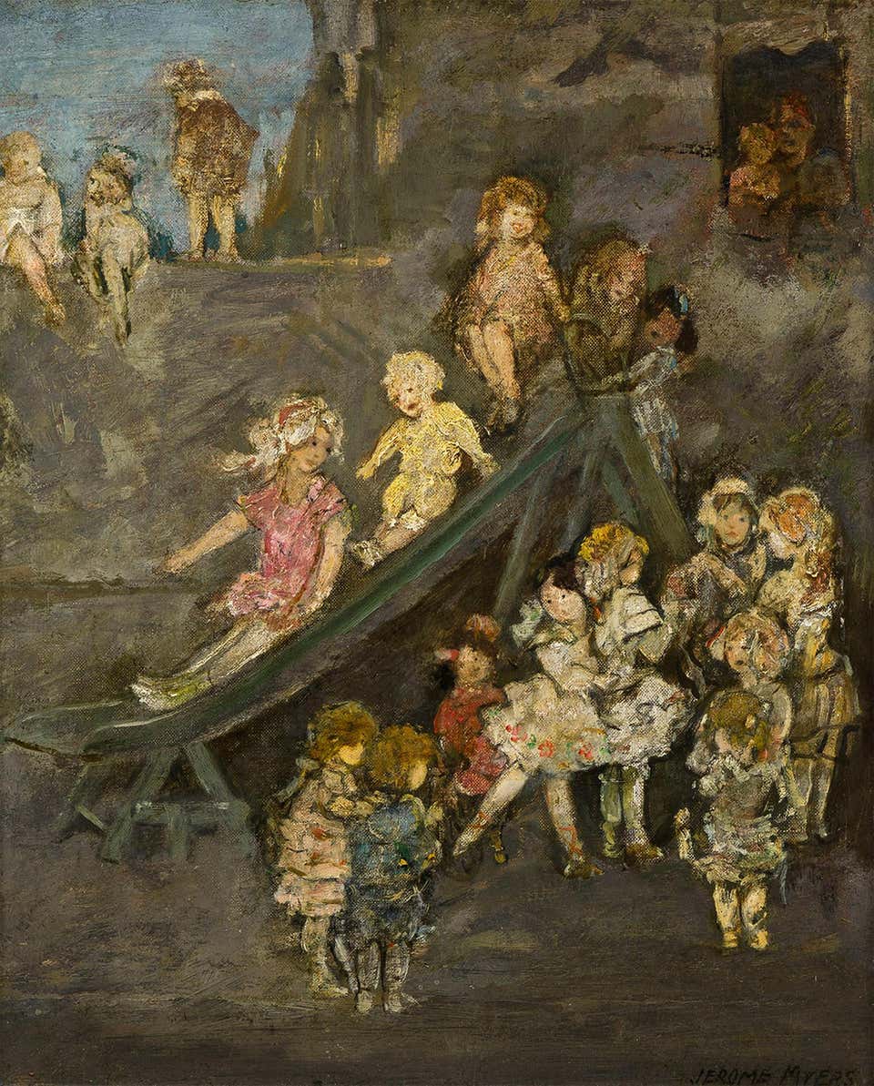 Children Playing on The Slide, Ashcan School - Lower East Side