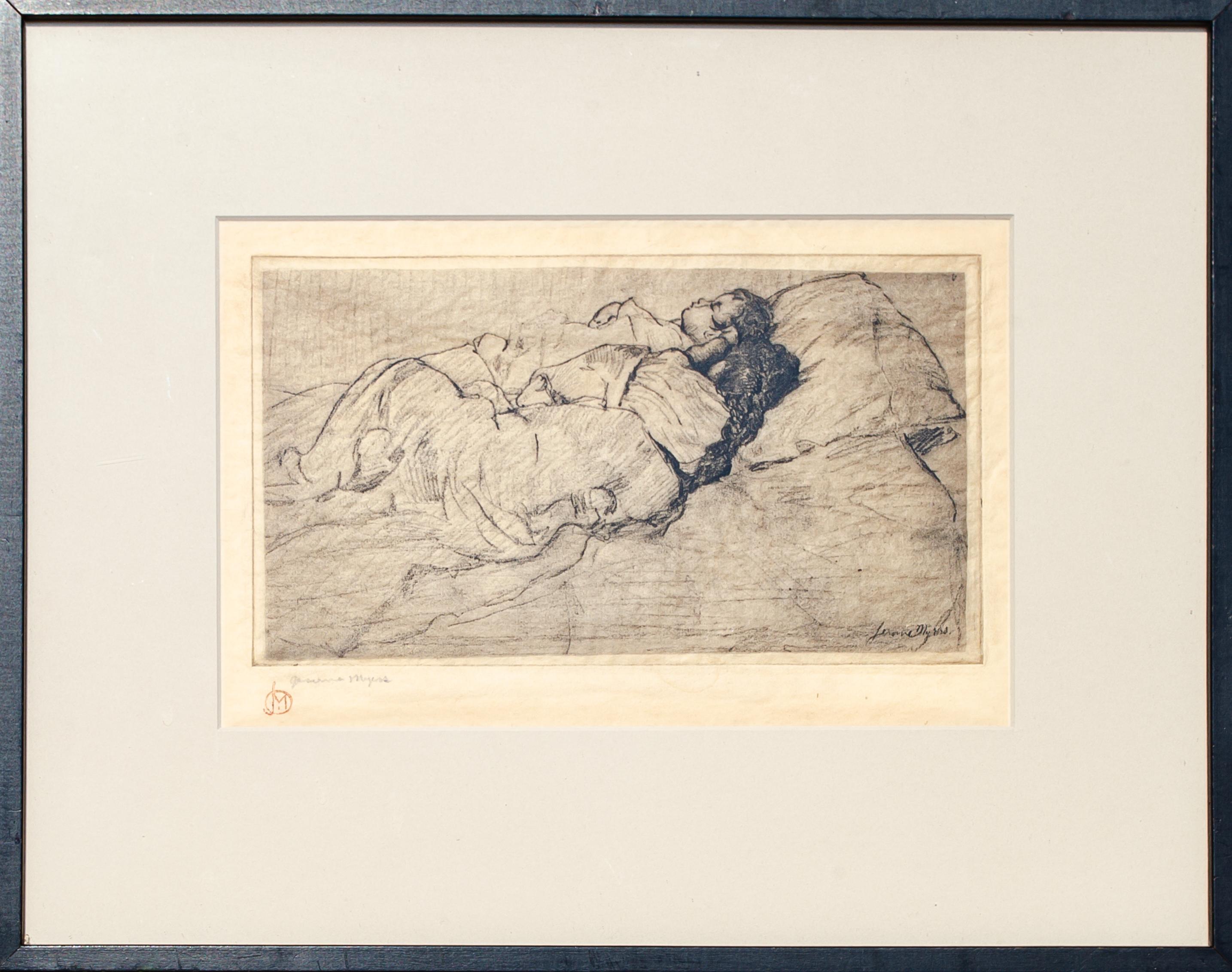 Signed Jerome Myers Engraving of Sleeping Children 3
