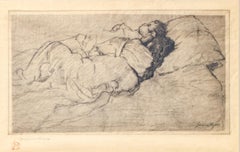 Signed Jerome Myers Engraving of Sleeping Children