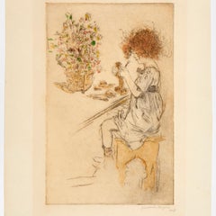 Jerome Myers, Virginia Modeling, acquaforte colorata a mano, firmata "Imp", 1920 ca.