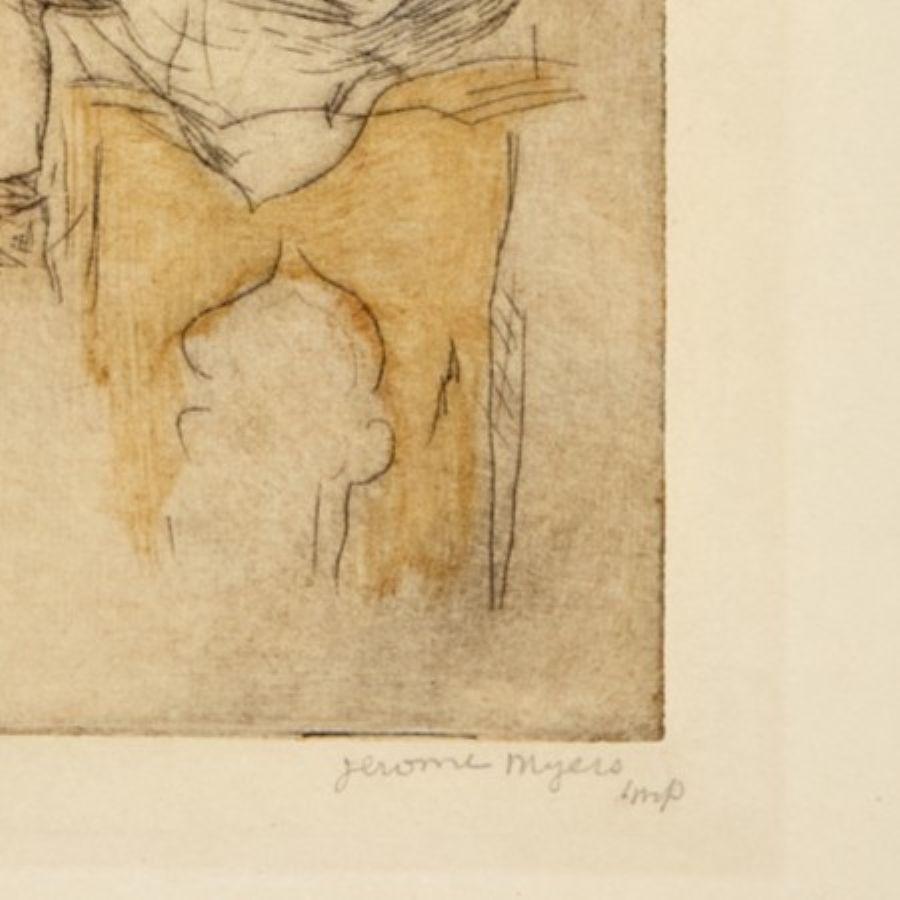 Jerome Myers, Virginia Modeling, Hand-Colored Etching, Signed “Imp”, c. 1920 In Good Condition For Sale In Morristown, NJ