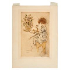 Jerome Myers, Virginia Modellierung, handkolorierte Radierung, signierte Imp, um 1920