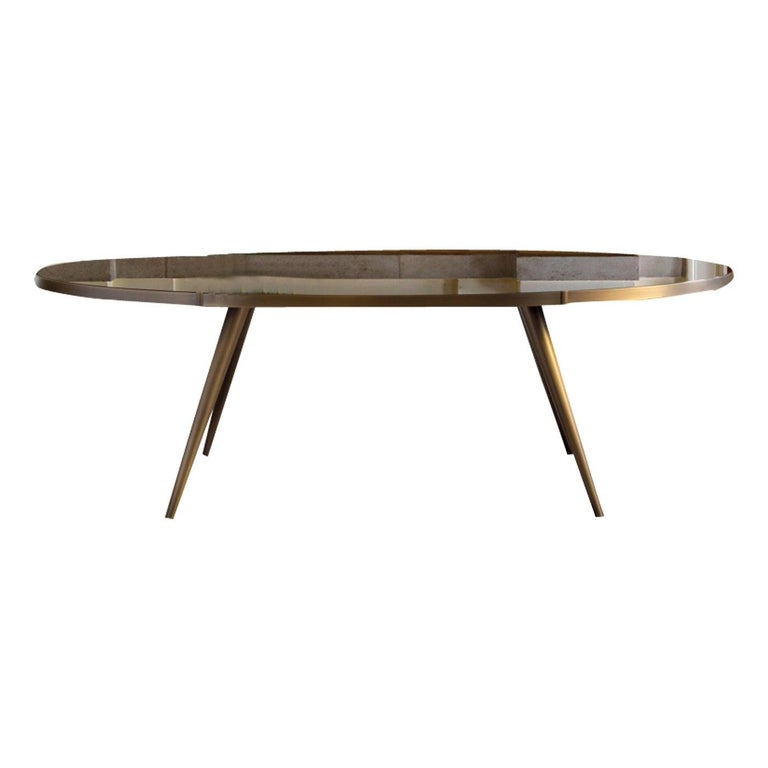 Jerome Oval Dining Table with Black Glass Top by Dom Edizioni For Sale