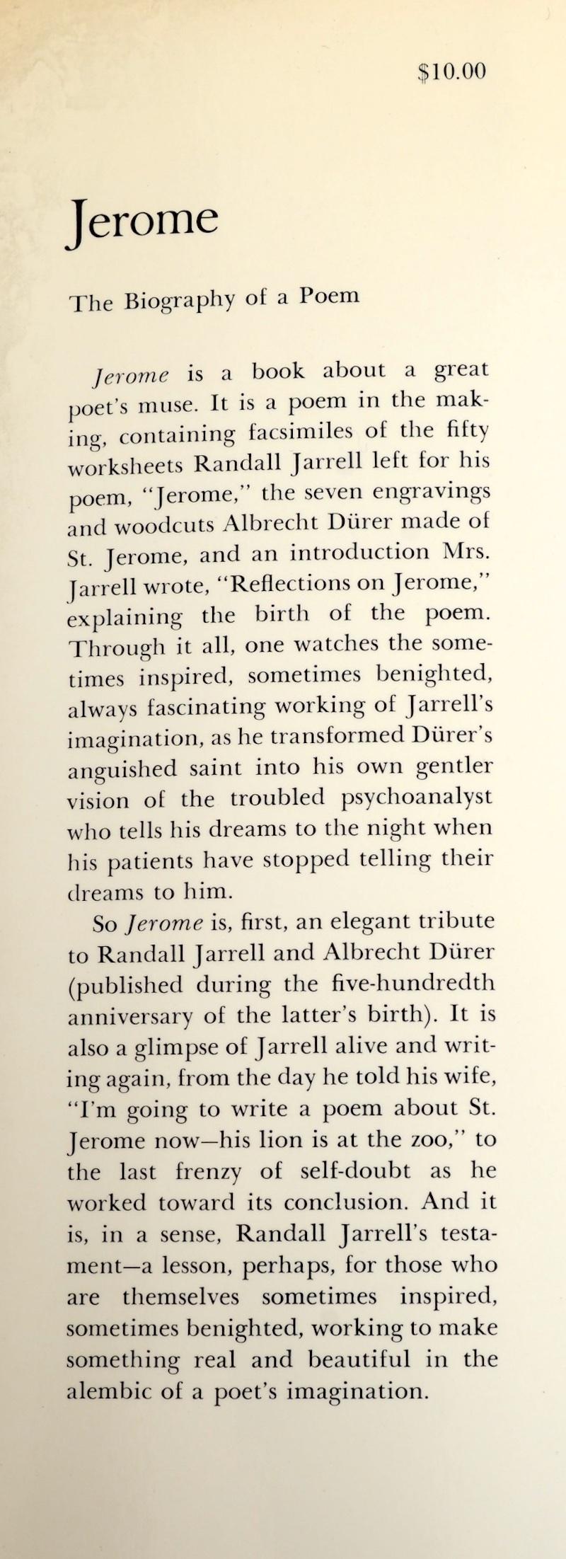 Jerome the Biography of a Poem by Randall Jarrell 2
