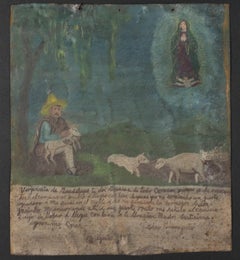 Vintage "Retablo: Shepherd with Vision of Virgin of Guadalupe" by Jeronimo Crus
