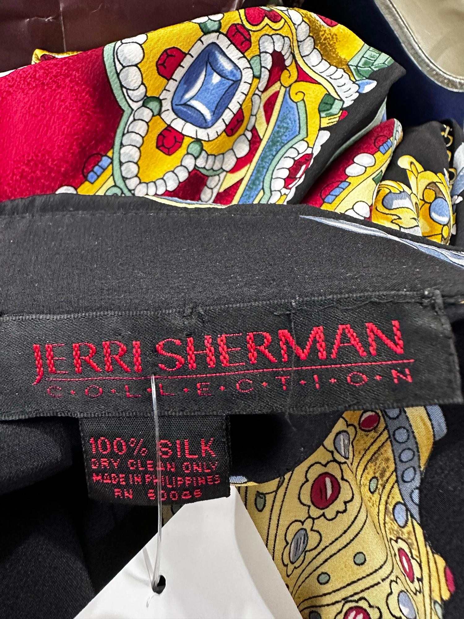 Jerri Sherman Collection Her Royal Majesty Military Silk Print Blouse 1990s 8