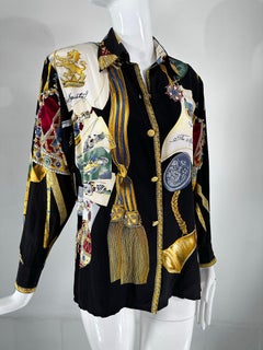 Jerri Sherman Collection Her Royal Majesty Military Silk Print Blouse 1990s