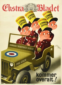 Original Vintage Poster Ekstra Bladet Danish Newspaper WWII Royal Air Force Jeep