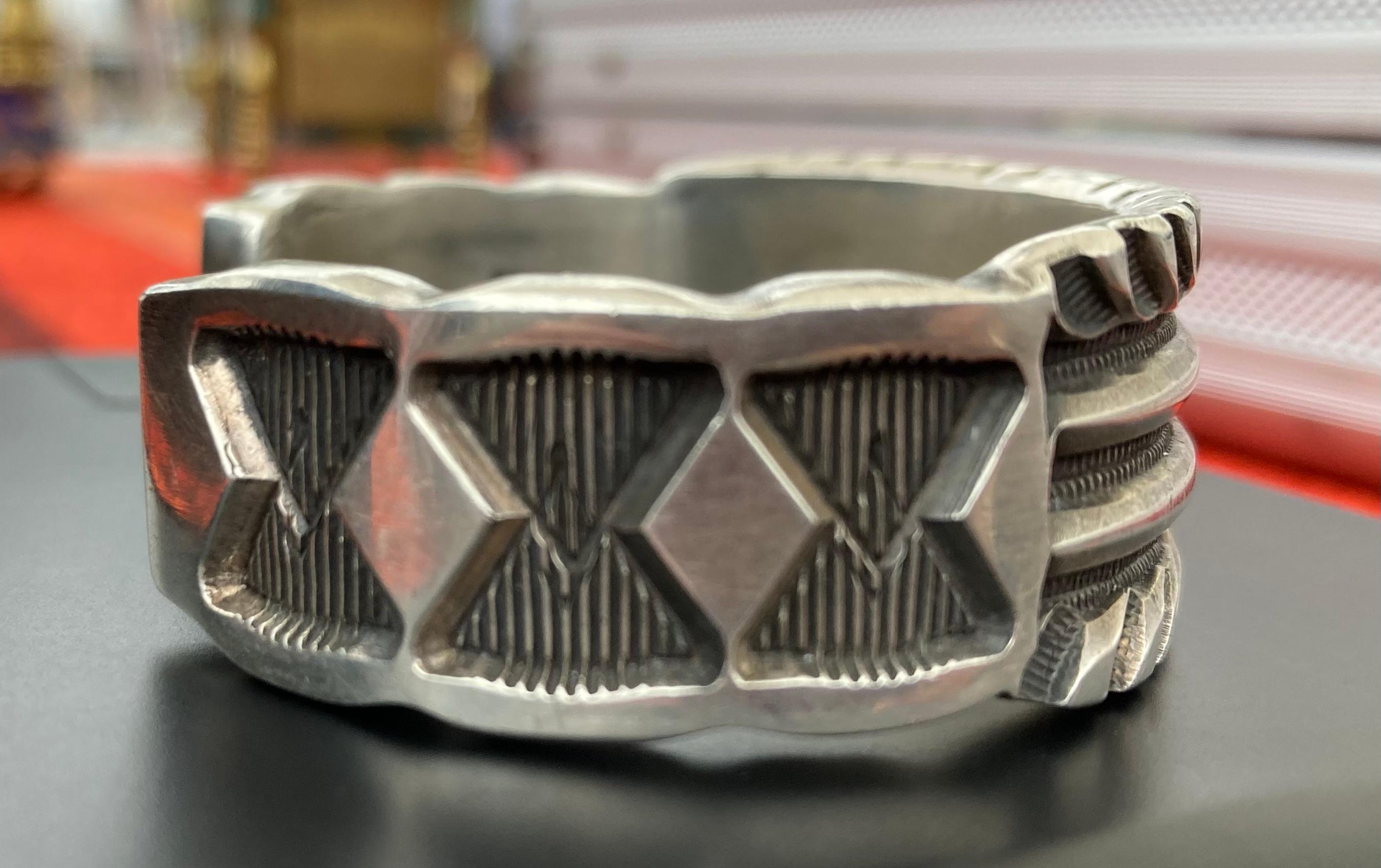 Modern Jerrold Tahe Navajo Native American 118.5g Hand Stamped Cuff Bracelet