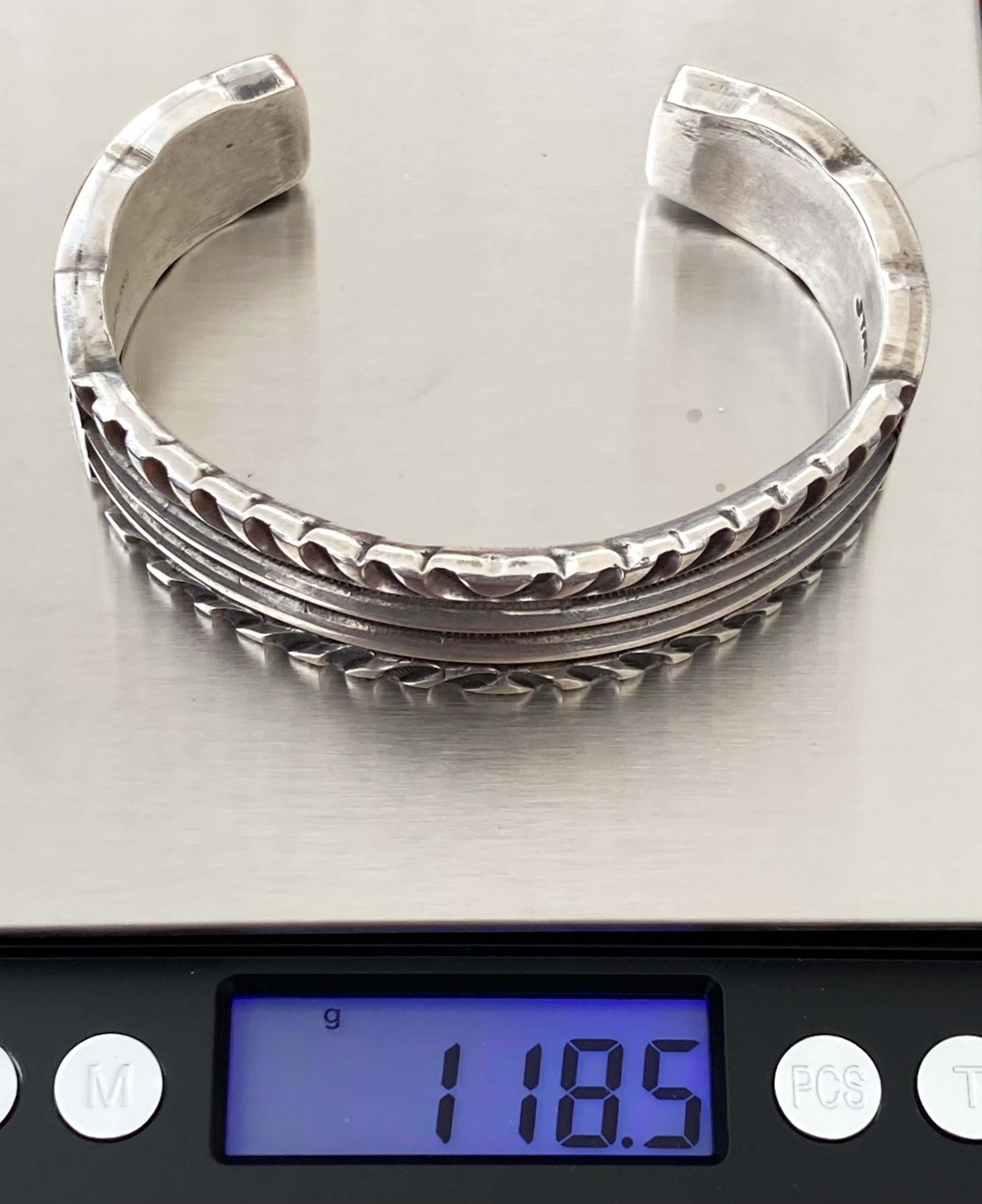 Jerrold Tahe Navajo Native American 118.5g Hand Stamped Cuff Bracelet 2