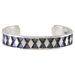 Vintage Jerrold Tahe Navajo Native American Sterling Silver Hand Stamped Cuff Bracelet