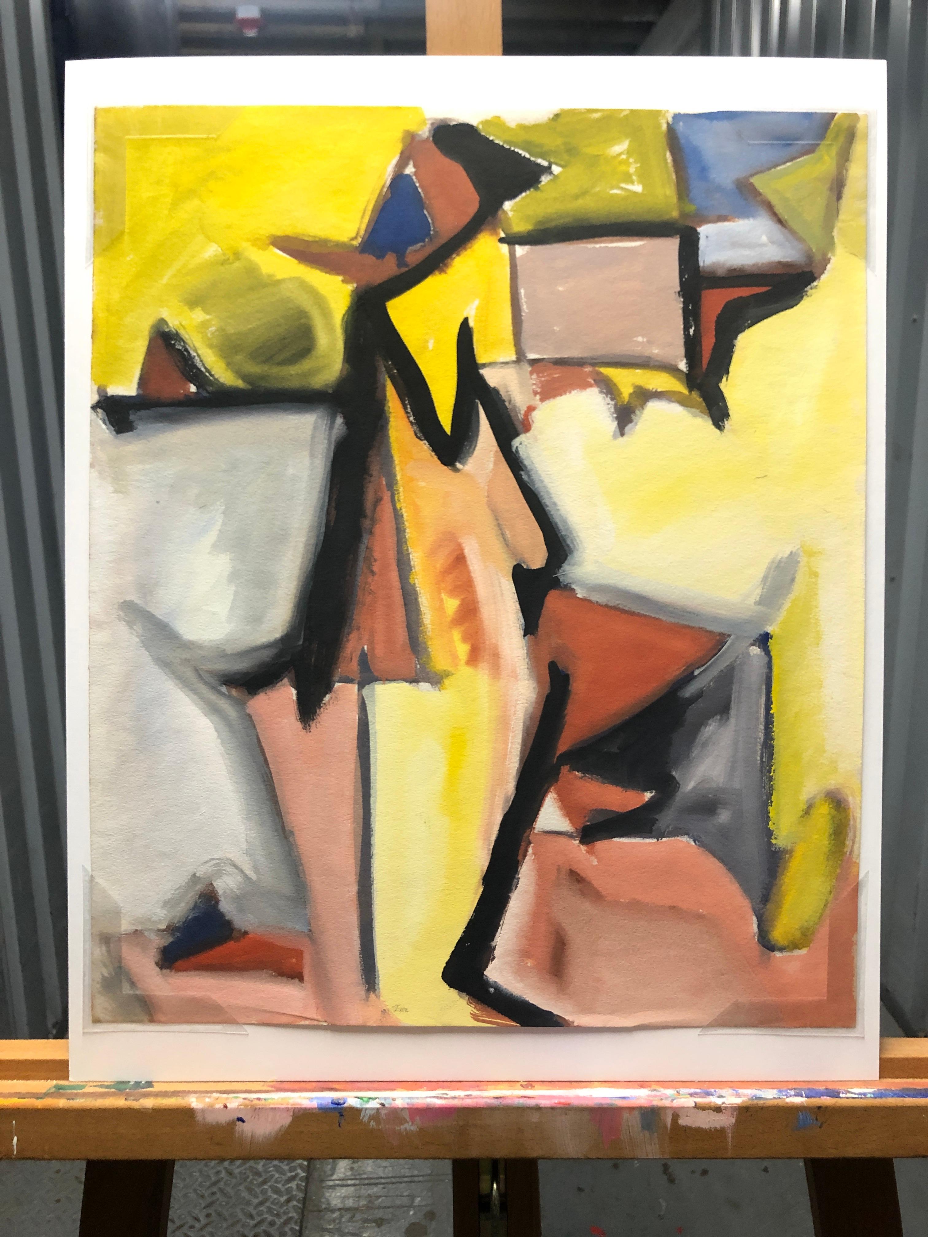 Abstraktes figuratives Gemälde „Yellow Cubist Figur“ aus den 1950er Jahren (Kubismus), Painting, von Jerry & Ruth Opper Estate