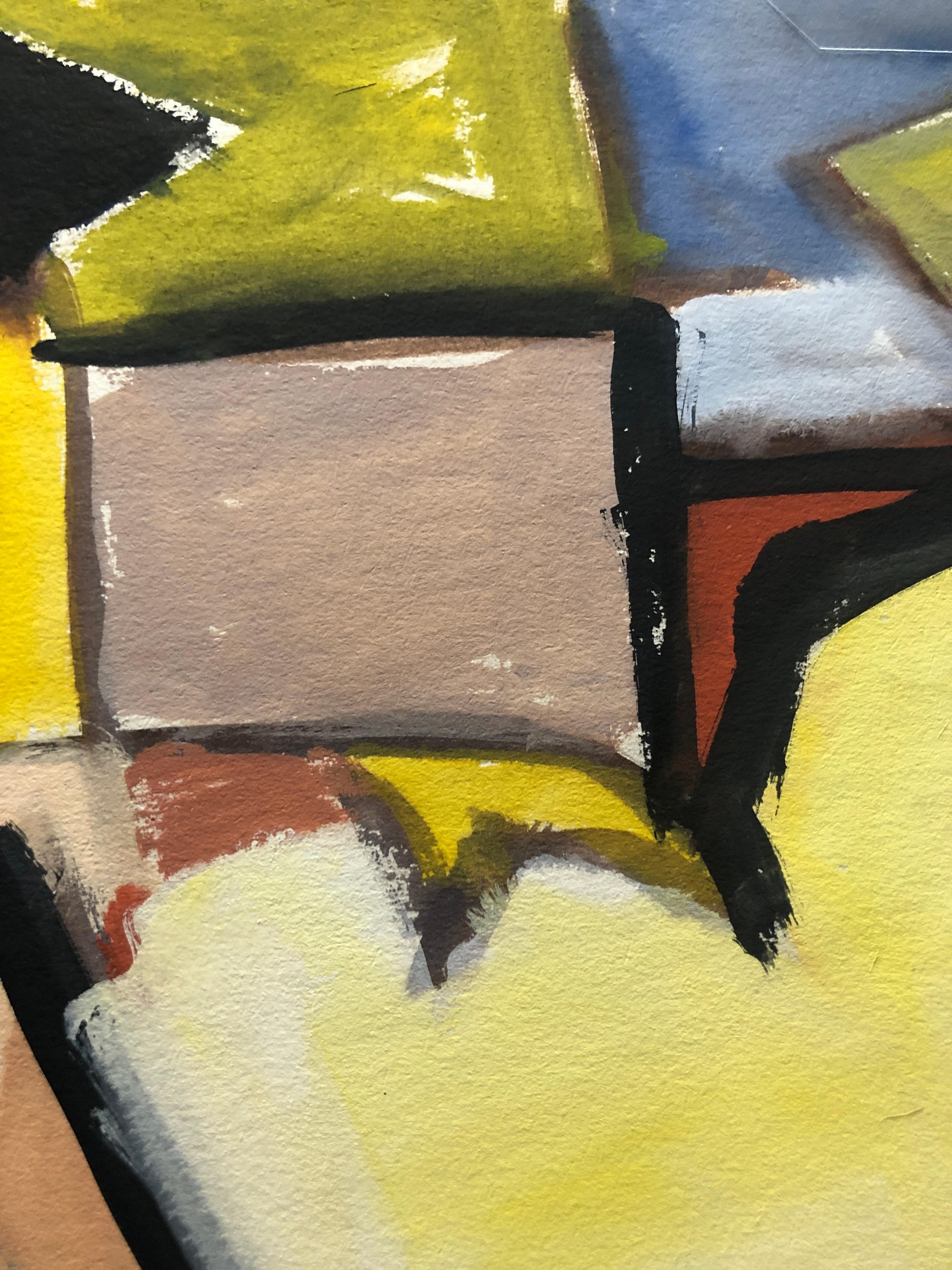 Abstraktes figuratives Gemälde „Yellow Cubist Figur“ aus den 1950er Jahren im Angebot 1