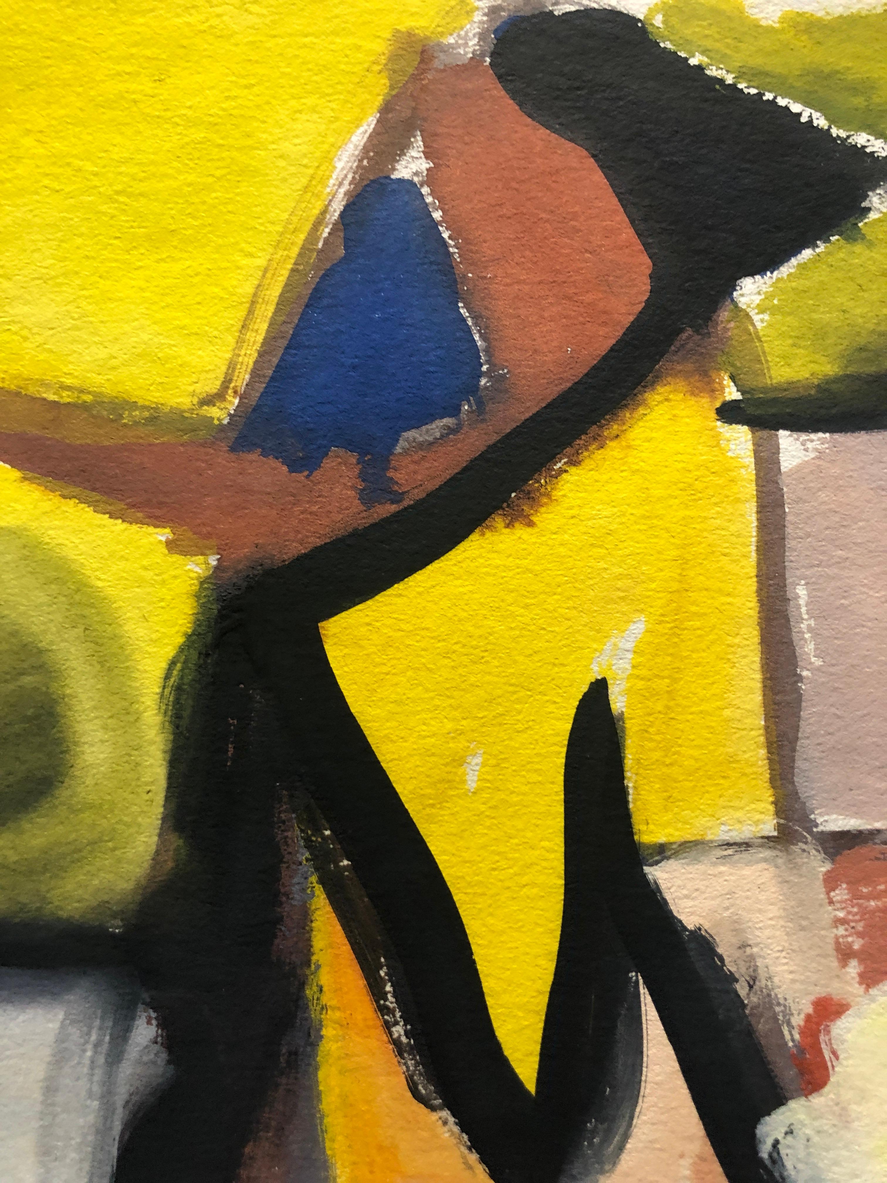 Abstraktes figuratives Gemälde „Yellow Cubist Figur“ aus den 1950er Jahren im Angebot 2