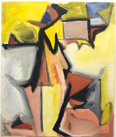 1950s "Yellow Cubist Figure" Abstract Figurative Painting