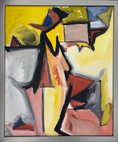 1950s "Yellow Cubist Figure" Abstract Figurative Painting