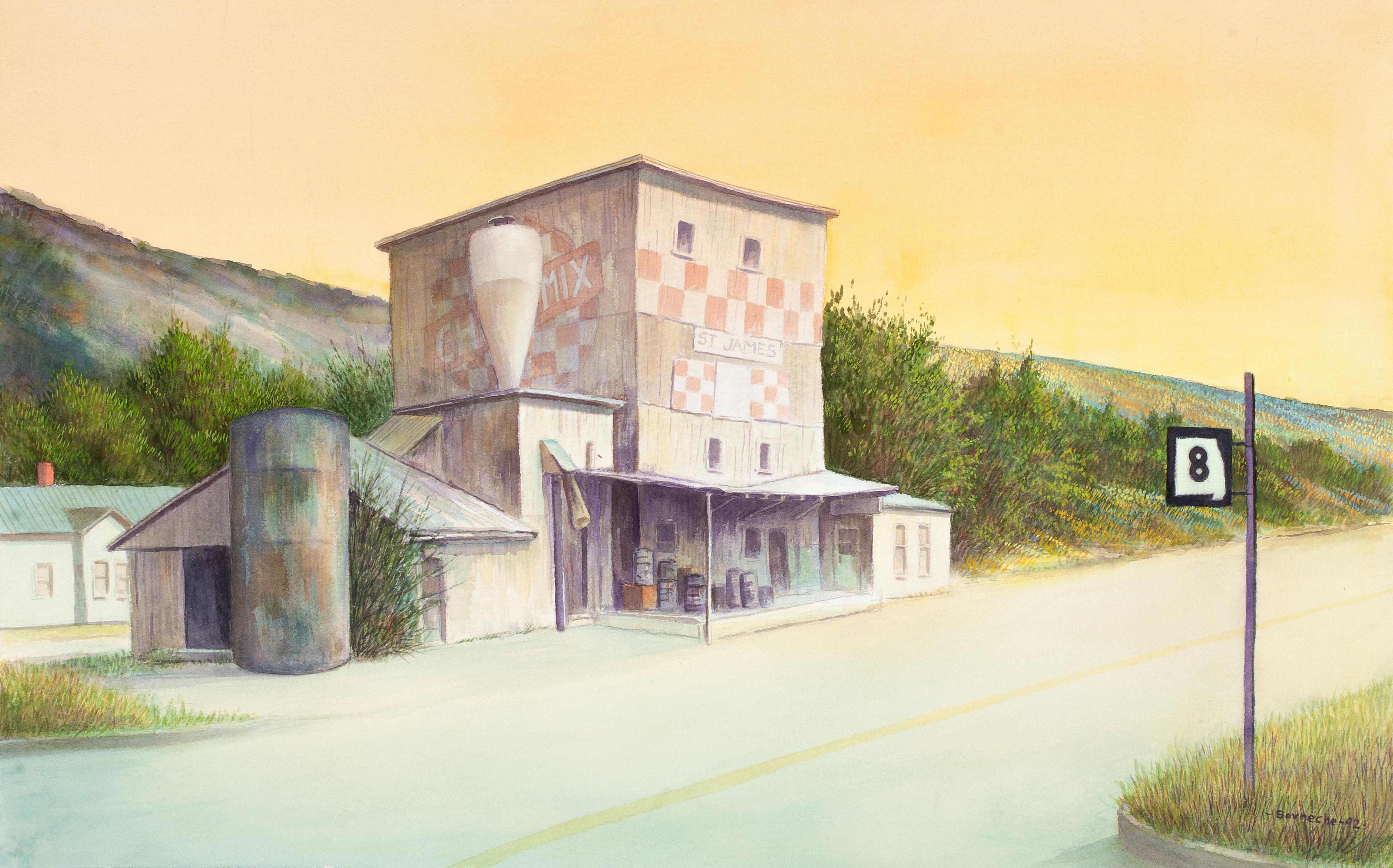 Jerry Berneche Landscape Painting – Kleinstadt Nr. 10