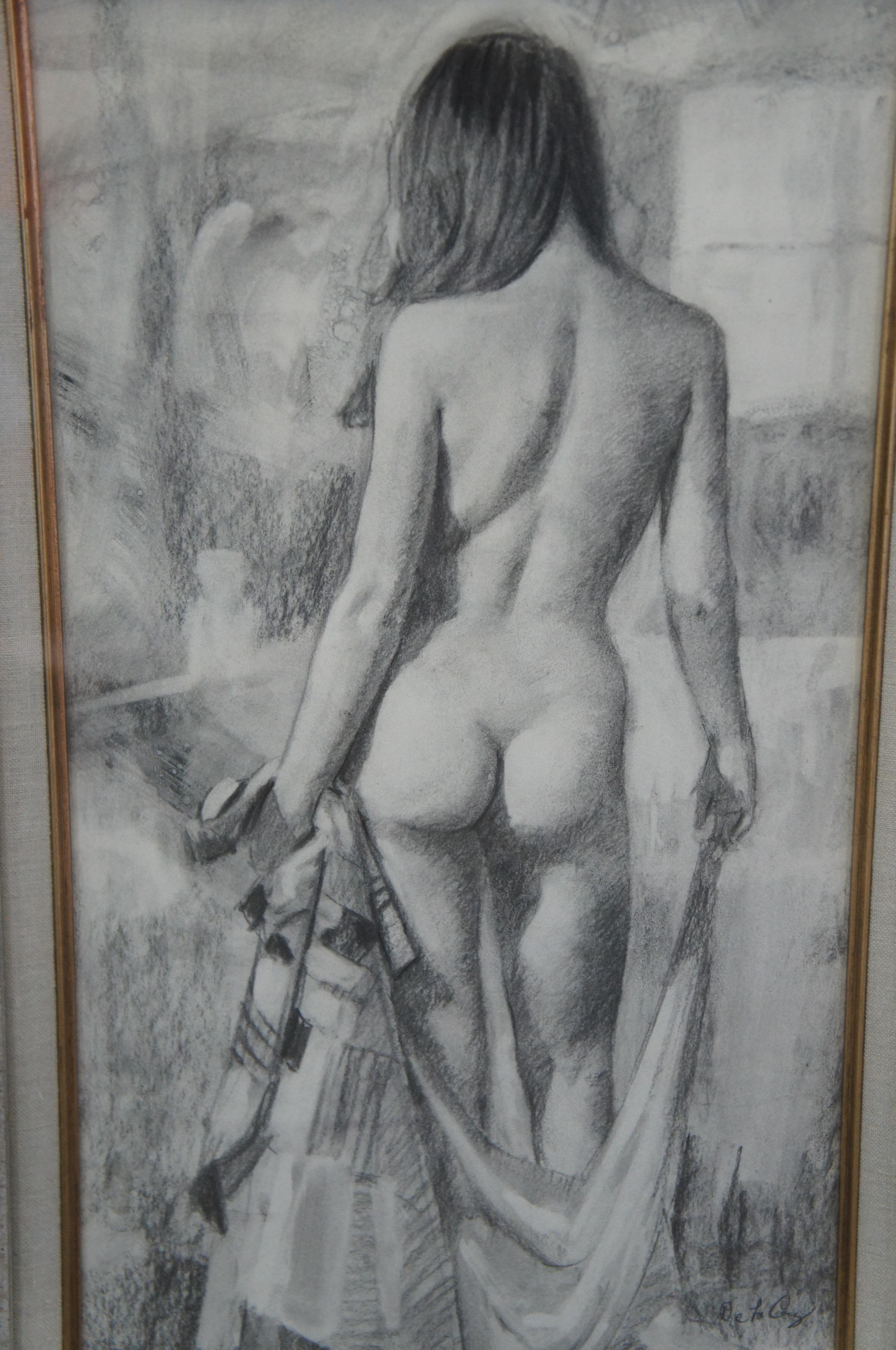 Late 20th Century Jerry De La Cruz Nude Female Kavin At Home Charcoal Drawing on Paper 33