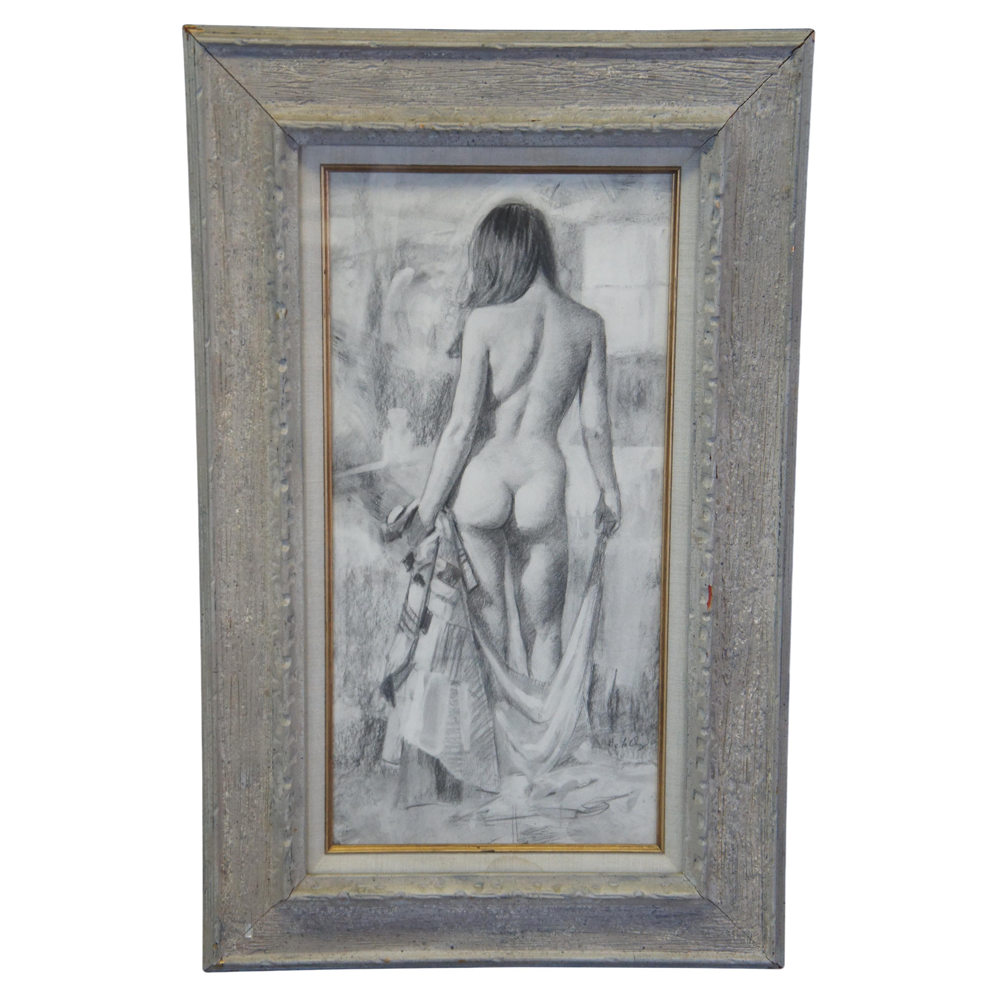 Jerry De La Cruz Nude Female Kavin At Home Charcoal Drawing on Paper 33" For Sale