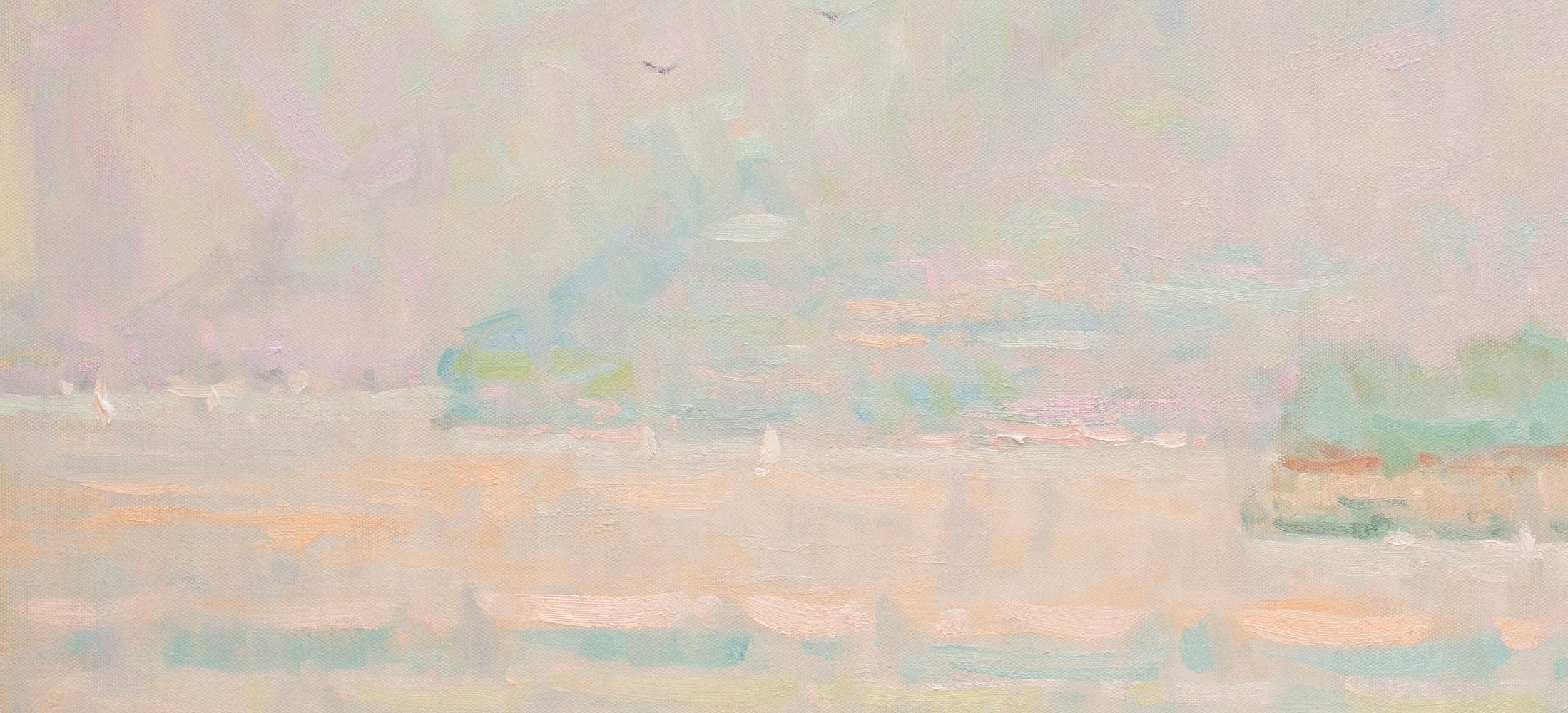 Bellagio & Varenna On A Hazy Day – Impressionist landscape, oil on canvas 1