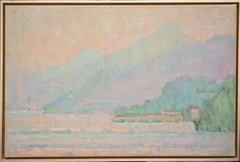 Bellagio & Varenna On A Hazy Day – Impressionist landscape, oil on canvas