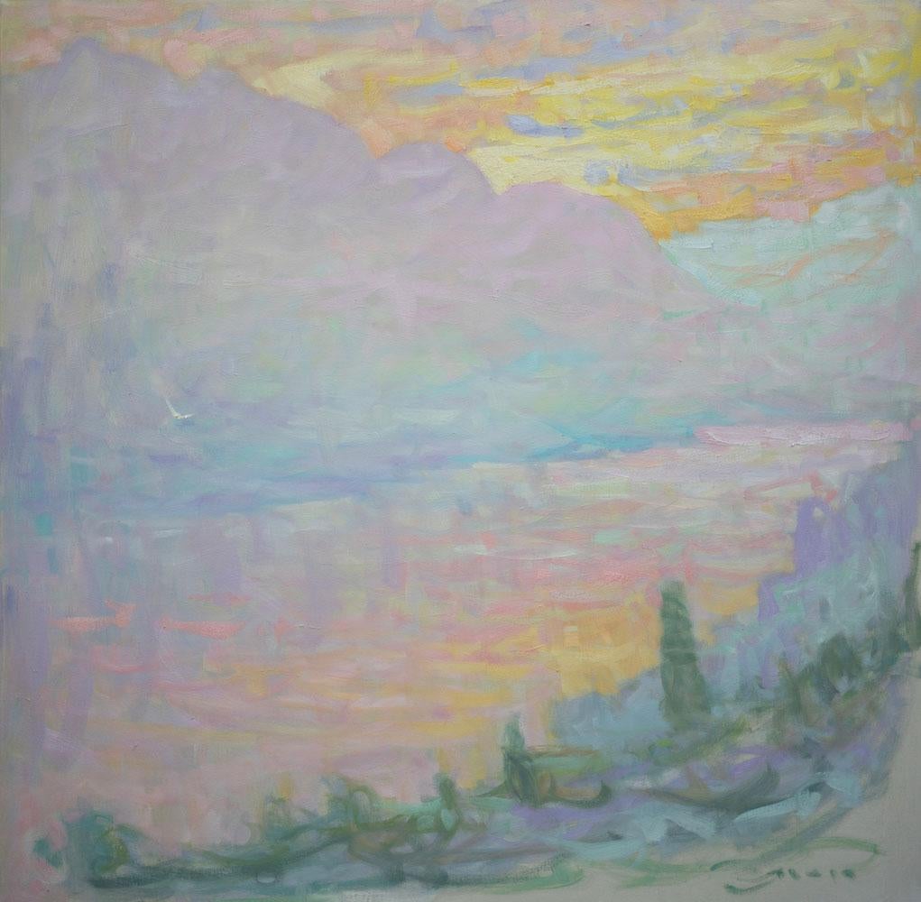 Captured By A Morning Blaze – Impressionist landscape painting, oil on canvas - Painting by Jerry Fresia