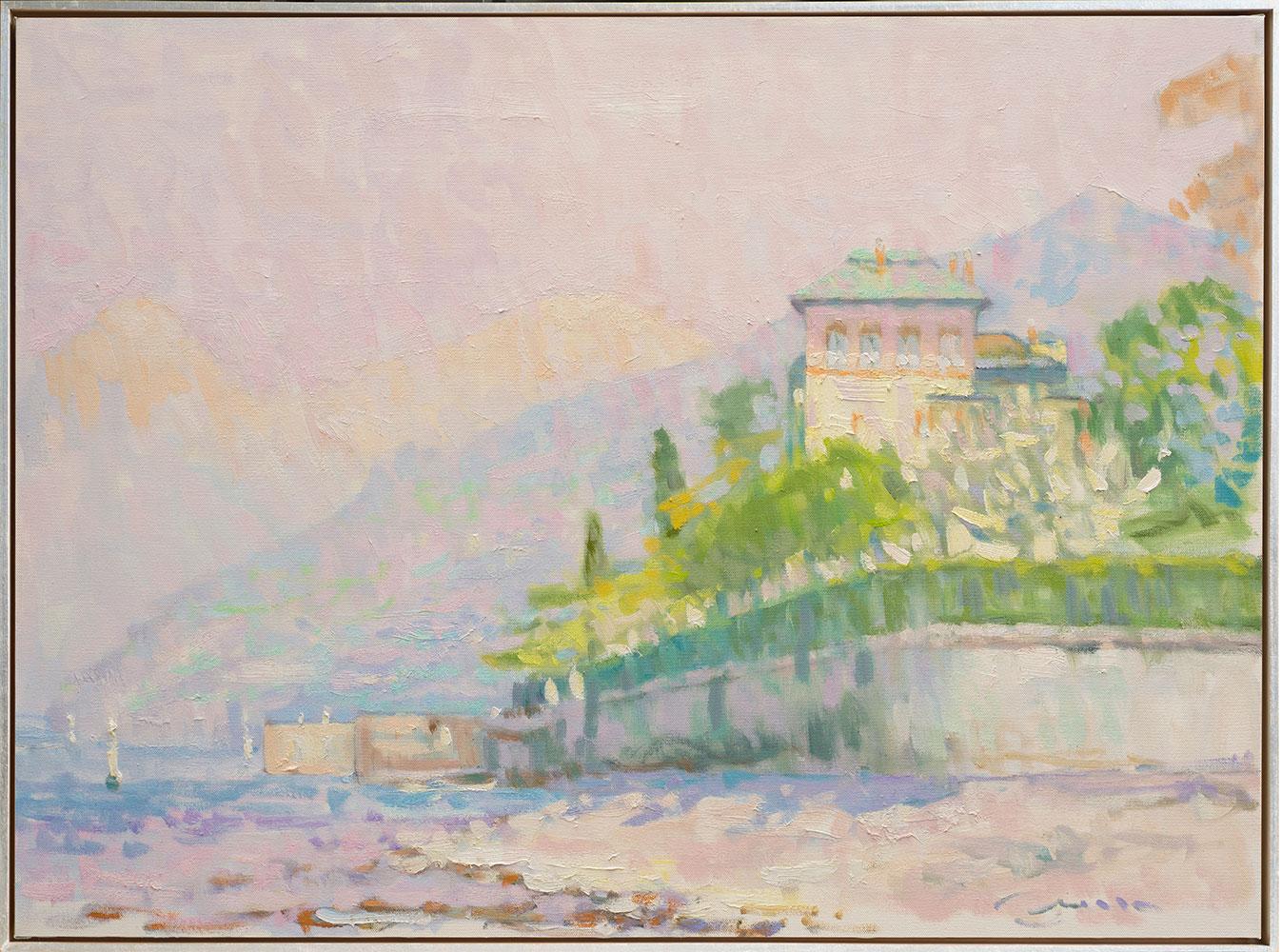Jerry Fresia Landscape Painting - "Villa La Placida On A Brisk Day" - Impressionist landscape painting, plein air
