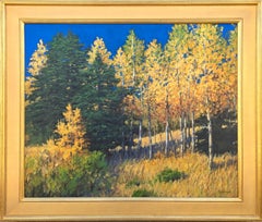 "Al passo, New Mexico" Pittura realistica contemporanea di paesaggio boschivo