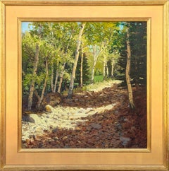 "Carretera de montaña" Pintura contemporánea realista de un paisaje de álamos de Colorado