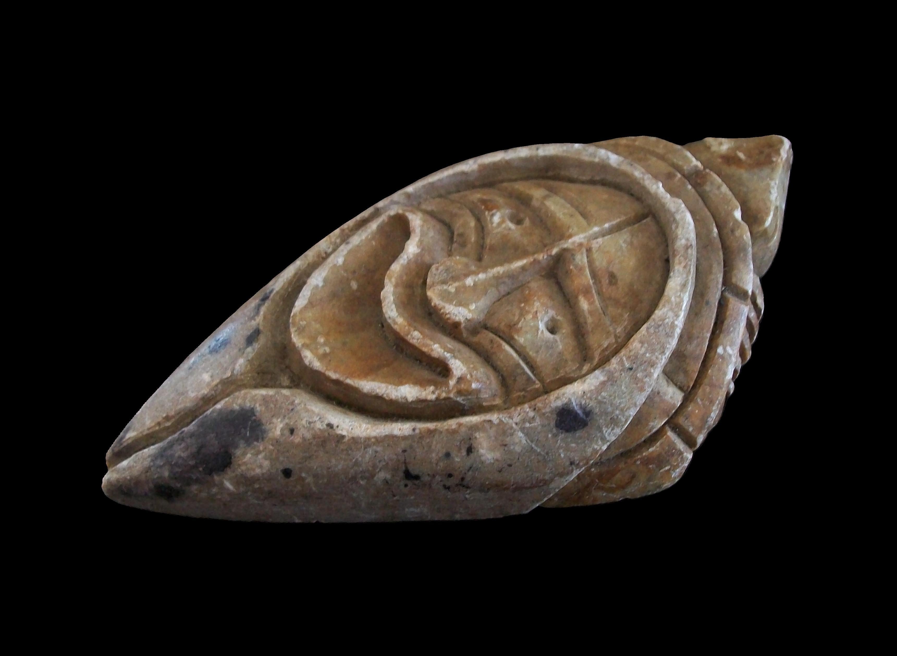 Folk Art JERRY HENRY - Iroquois Turtle/False Face Soapstone Carving - Canada - Circa 1970 For Sale