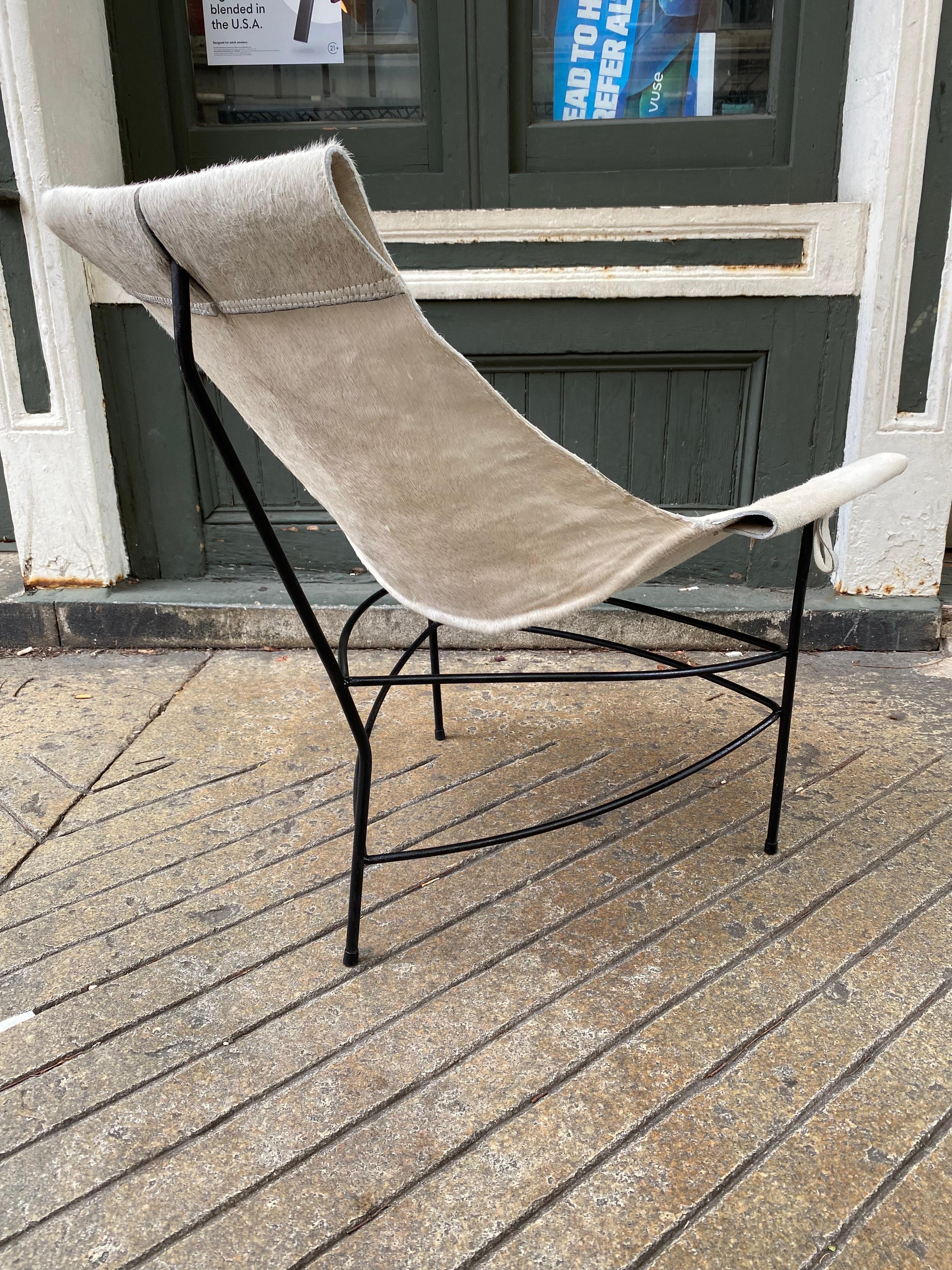 Jerry Johnson 1950’s Iron and Cowhide Lounge Chair In Good Condition For Sale In Philadelphia, PA
