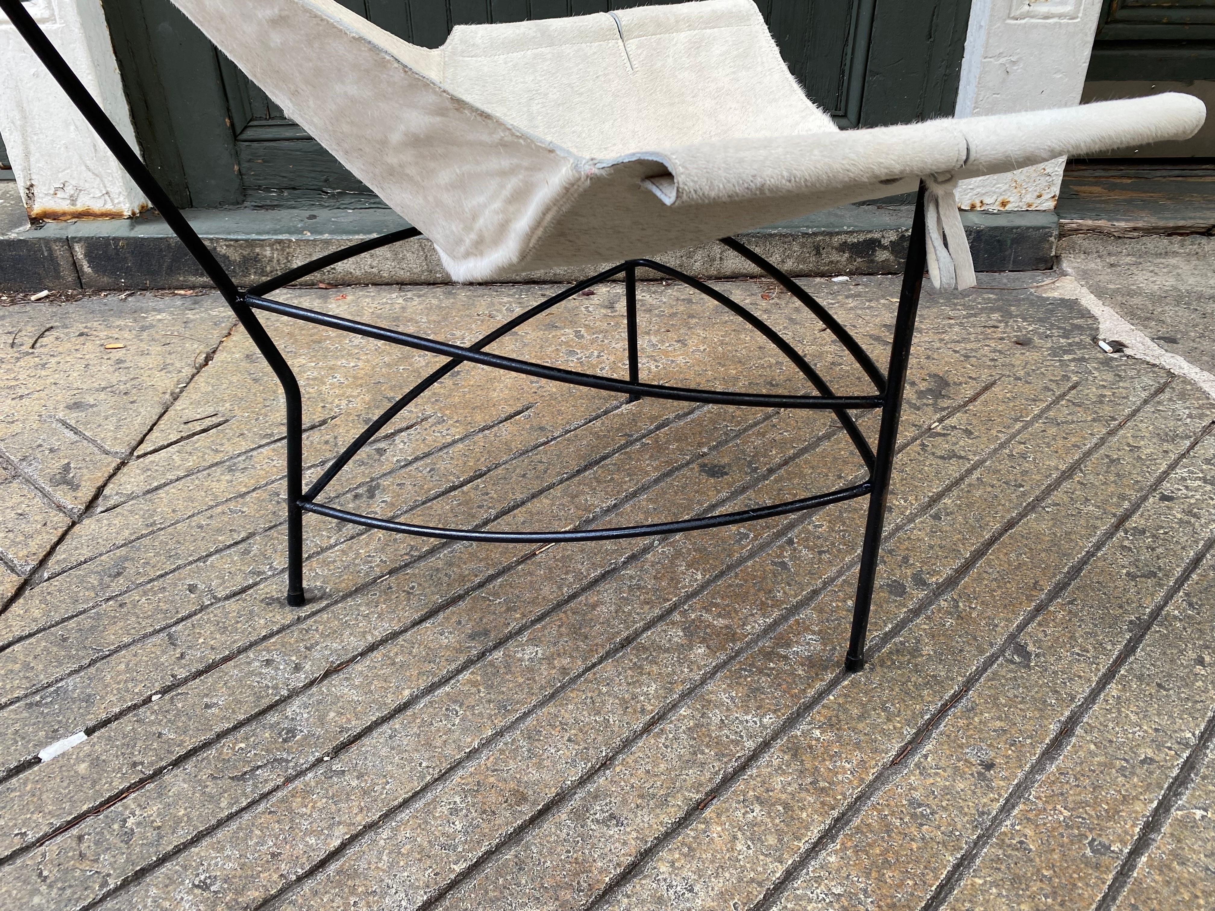 Jerry Johnson 1950’s Iron and Cowhide Lounge Chair For Sale 1