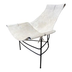 Sedia da salotto in ferro e pelle di mucca di Jerry Johnson del 1950