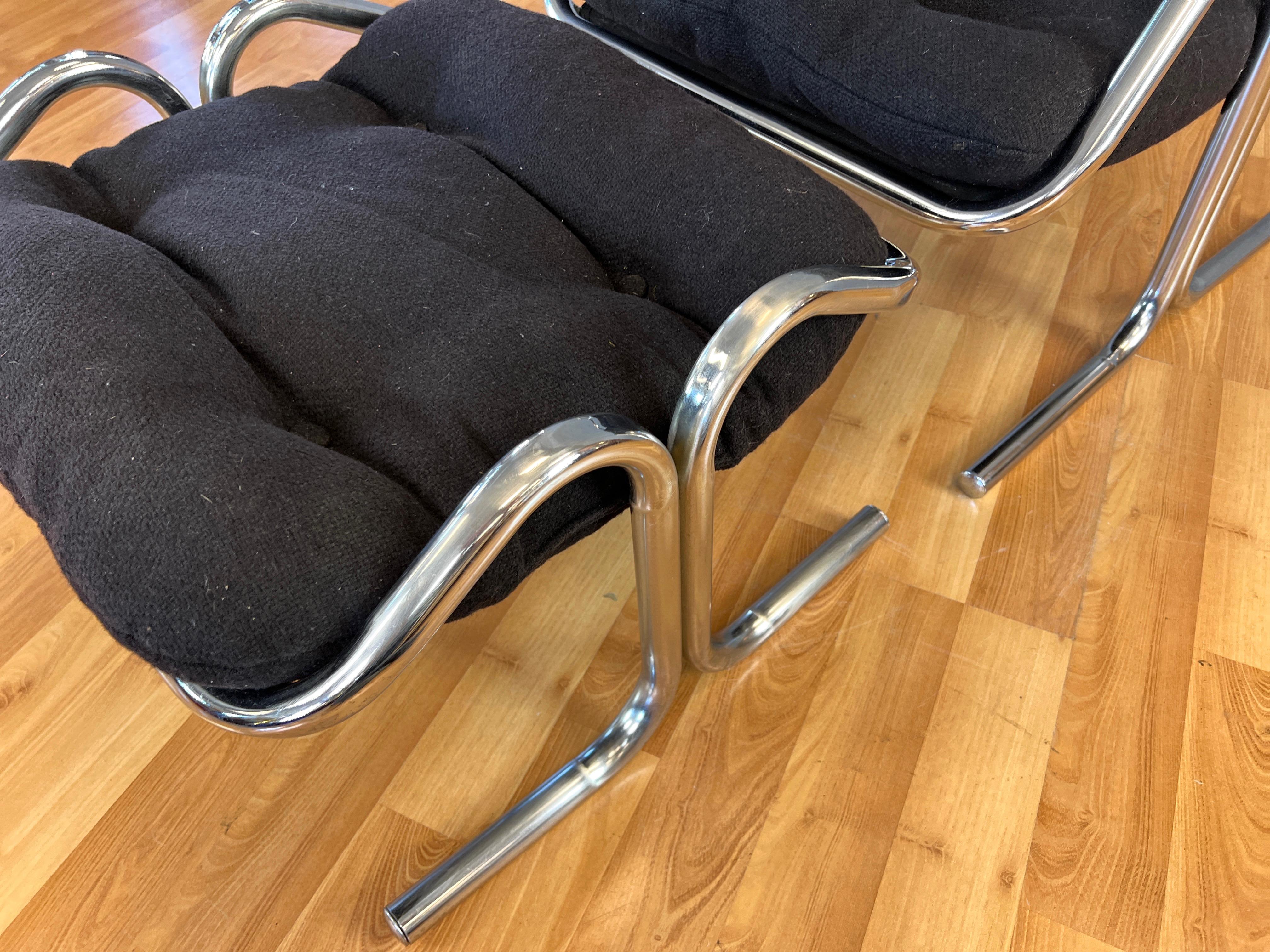 Jerry Johnson Arcadia Tubular Chrome Lounge Chair and Footstool Set, 1972 3