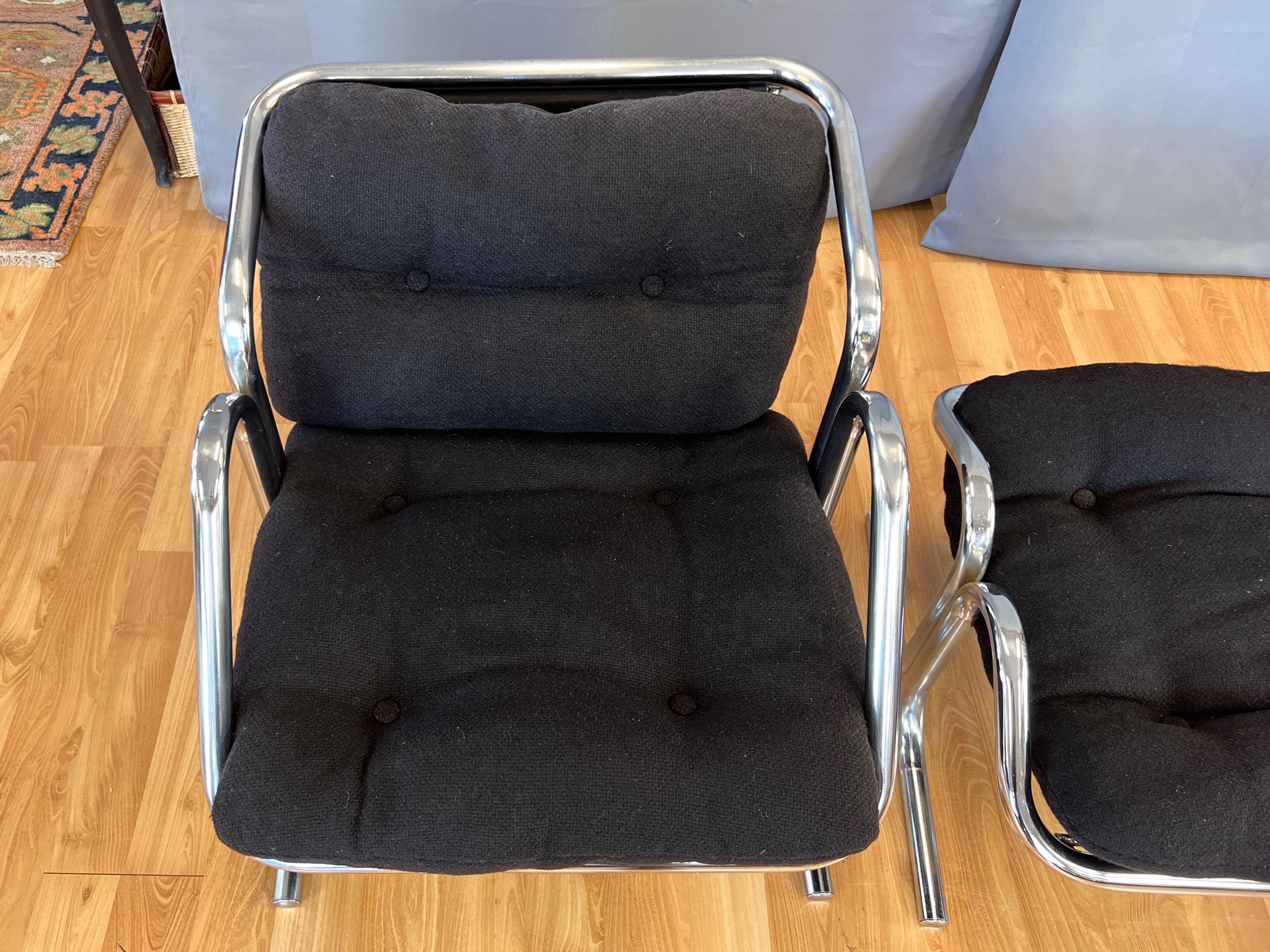 Jerry Johnson Arcadia Tubular Chrome Lounge Chair and Footstool Set, 1972 4