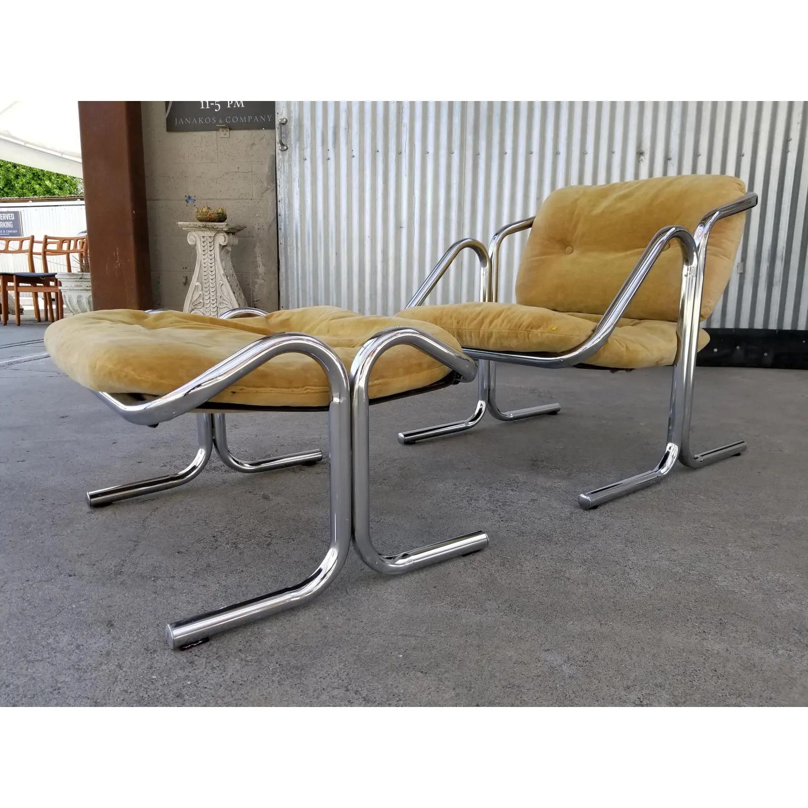 Mid-Century Modern Jerry Johnson Chrome Lounge Chair and Ottoman