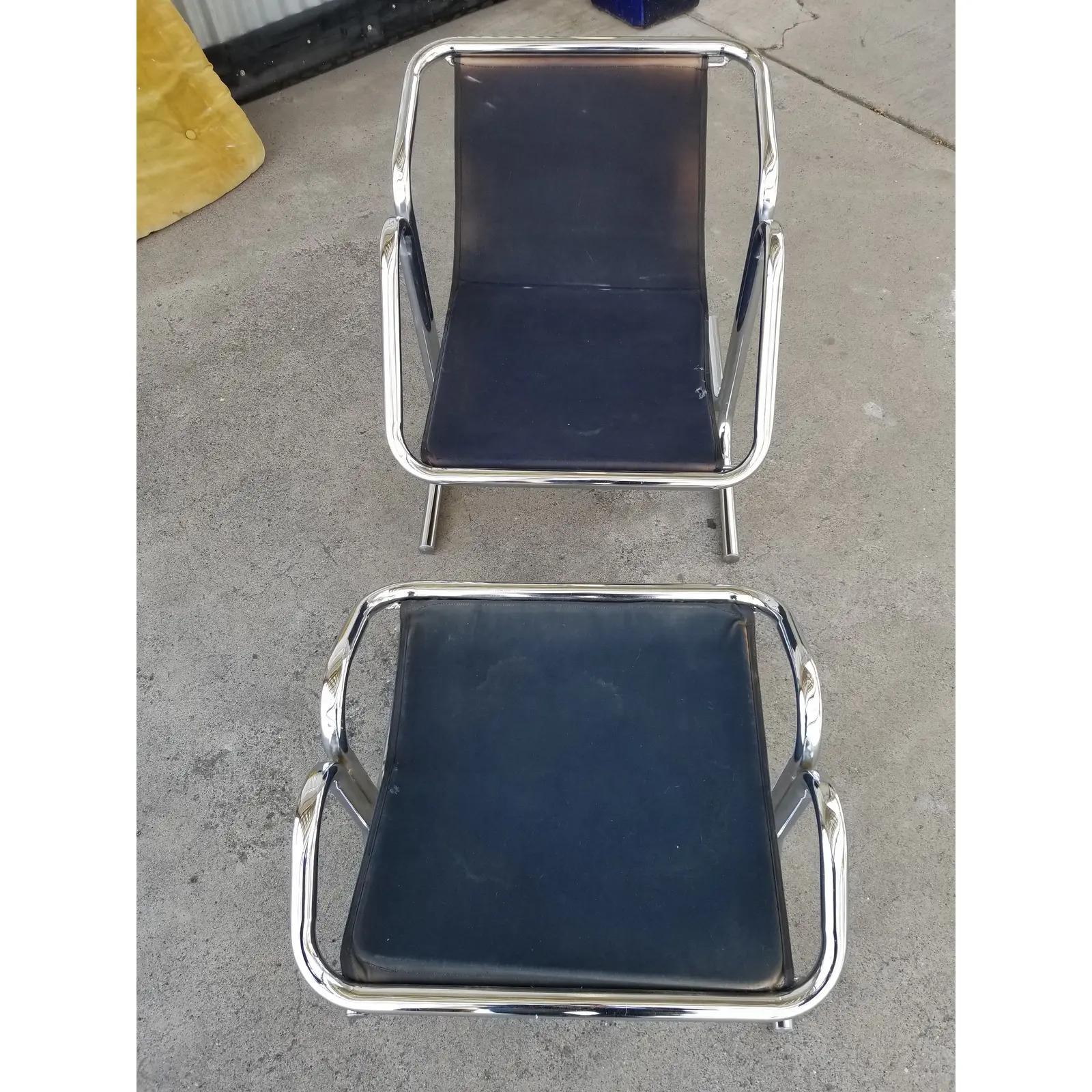 20th Century Jerry Johnson Chrome Lounge Chair and Ottoman
