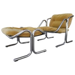 Jerry Johnson Chrome Lounge Chair and Ottoman