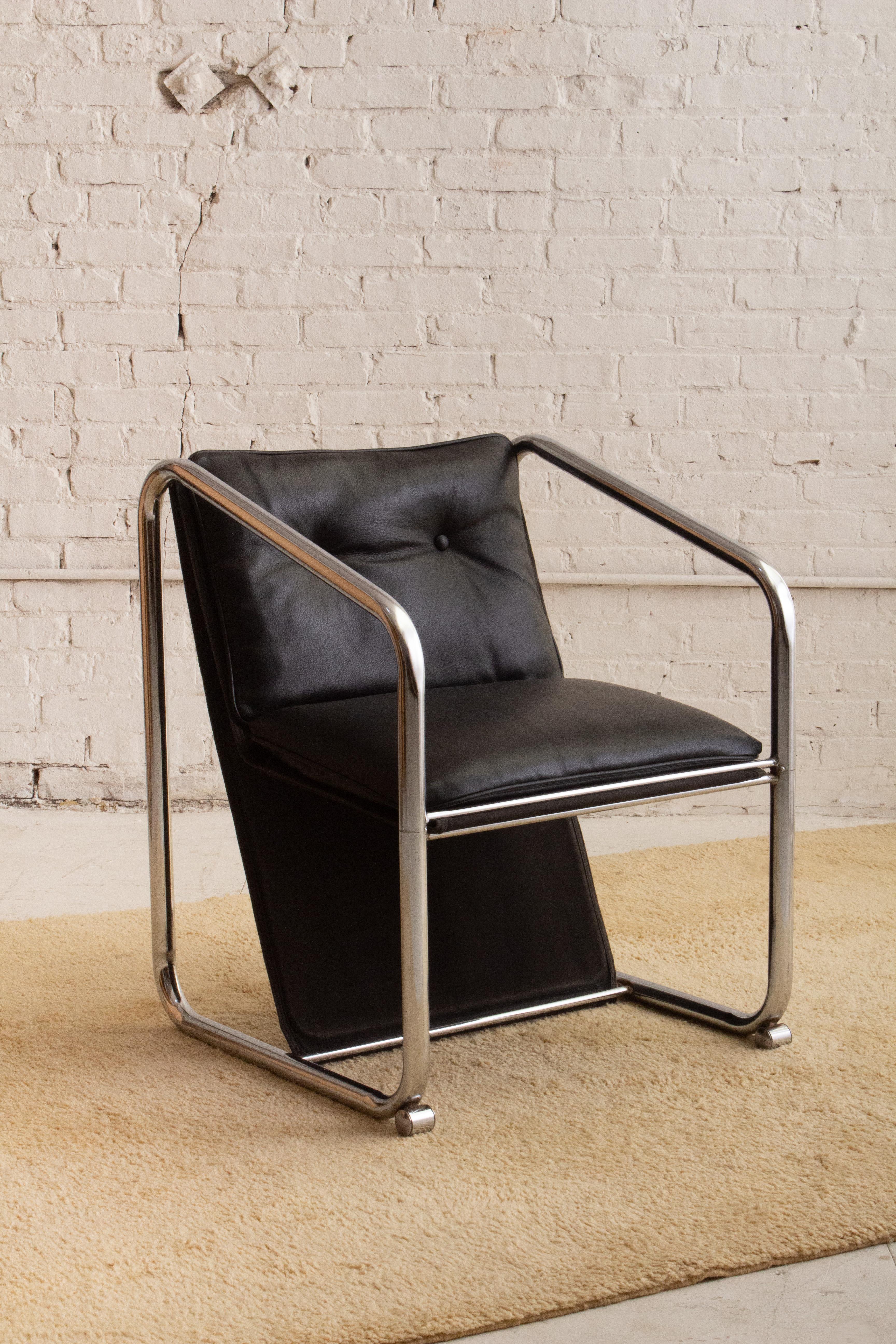 Mid-Century Modern Jerry Johnson Chrome Sling Chair For Sale