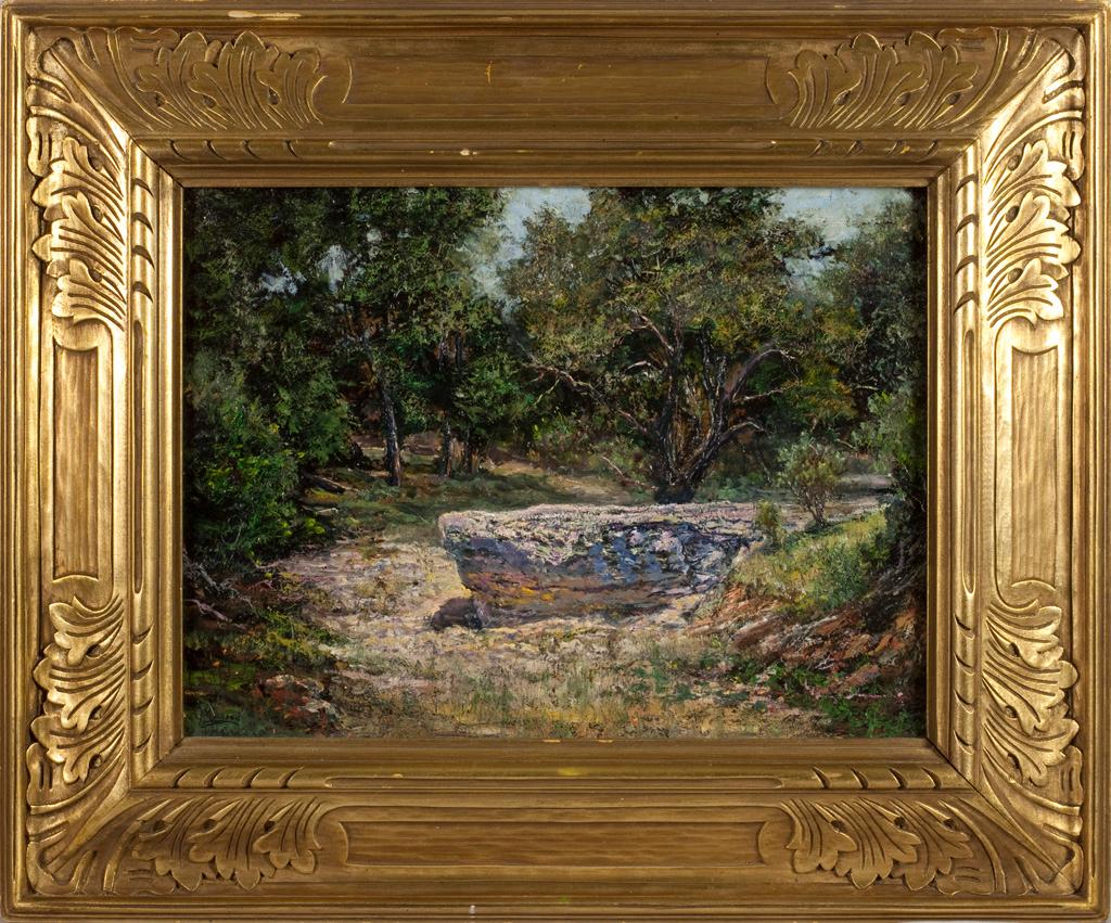 Rock Ledge, Spring Creek, Center Point, Texas - Painting by Jerry Malzahn
