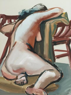 1950s Bay Area Figurative Gouache Female Nude Painting Jerry Opper
