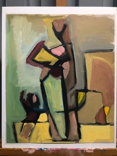 1950er Jahre Gouache-Gemälde „ Student and Muse“ Künstler aus der Mitte des Jahrhunderts aus der Bay Area