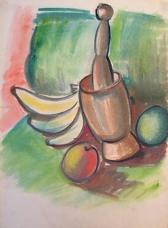 Obst-Stillleben aus der Mitte des Jahrhunderts, Gouache-Gemälde, Künstler aus der Bay Area