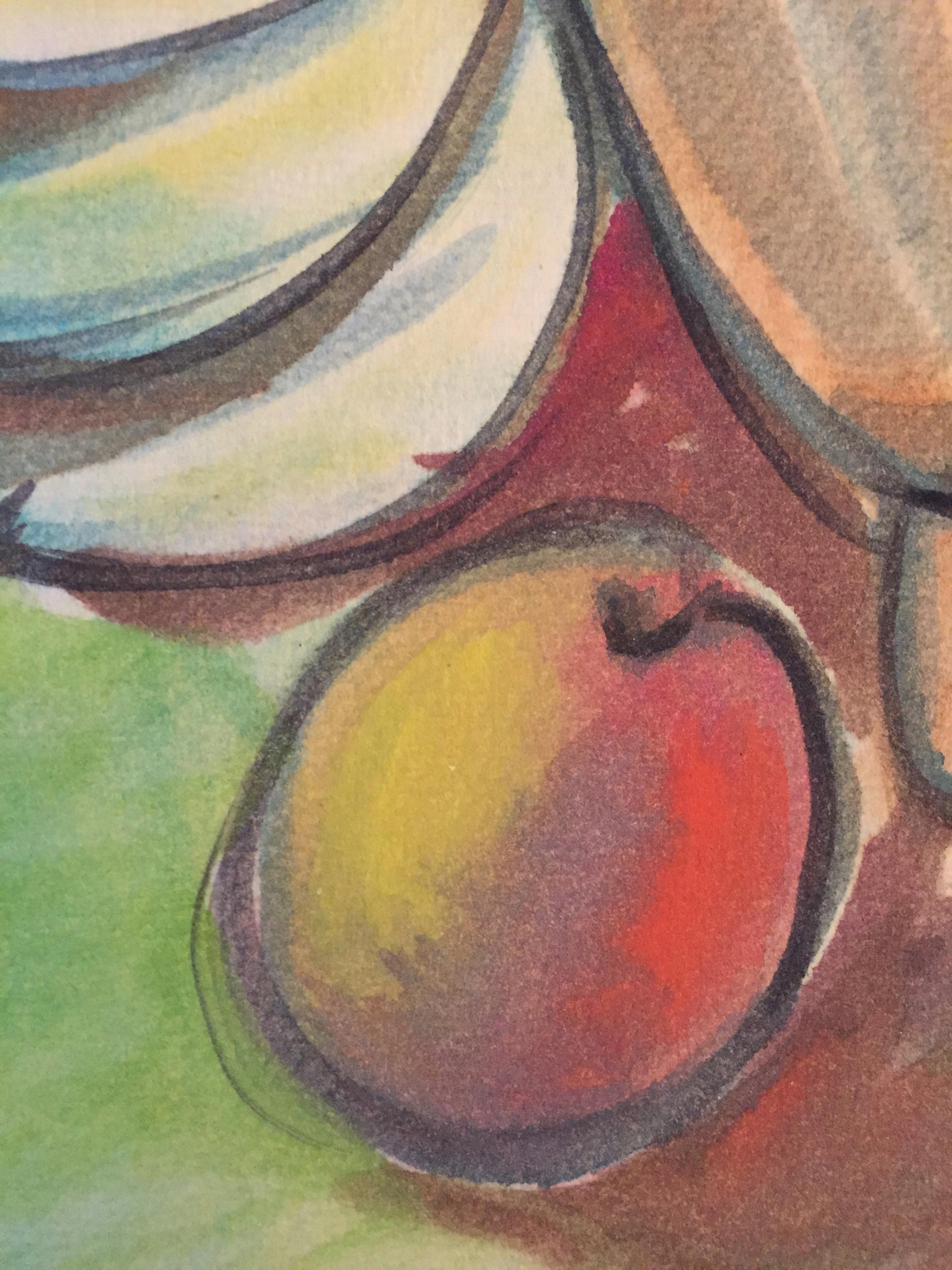 Obst-Stillleben aus der Mitte des Jahrhunderts, Gouache-Gemälde, Künstler aus der Bay Area (Amerikanische Moderne), Painting, von Unknown