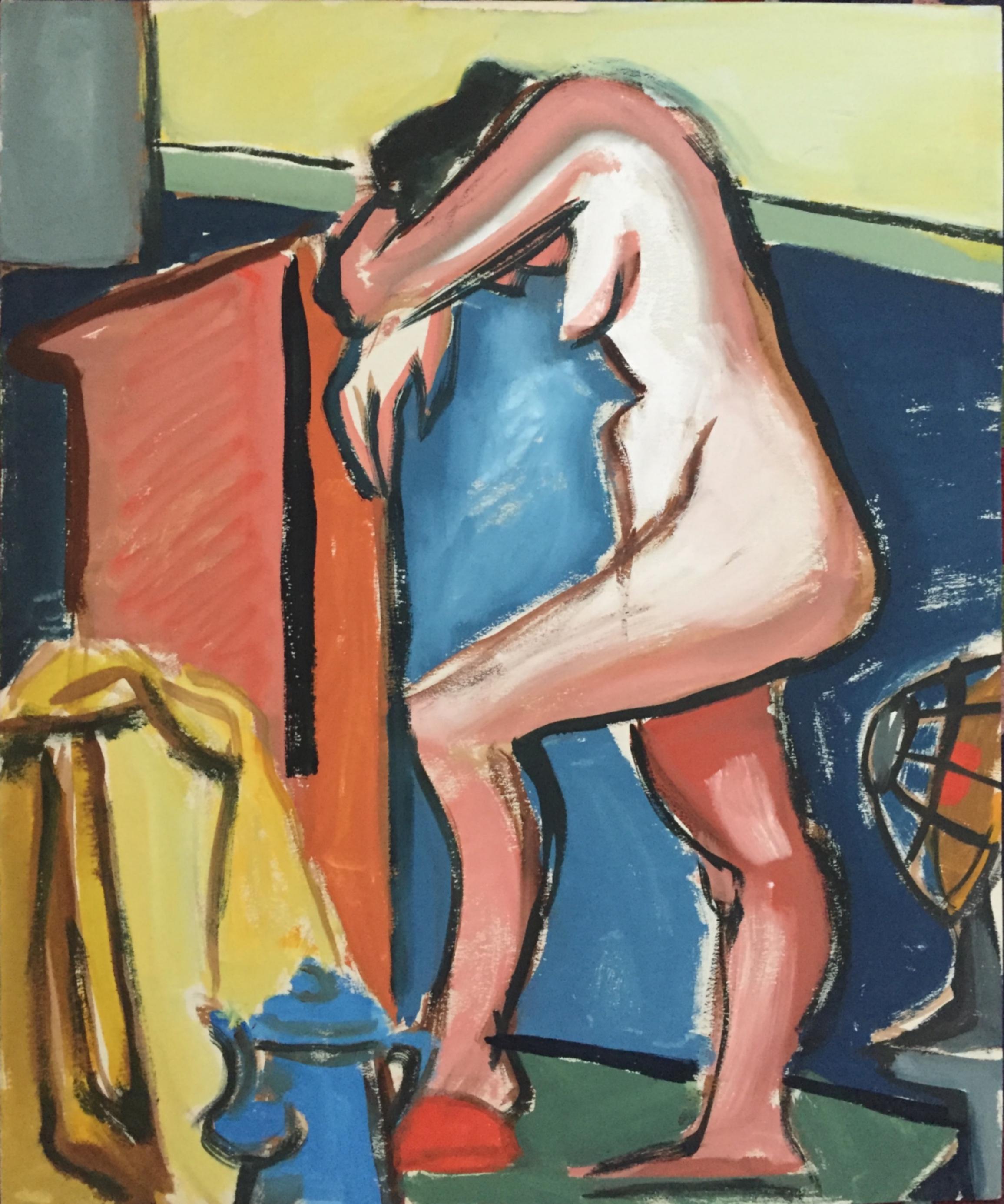 Mid Century Gouache Modern Painting Diebenkorn, James Weeks - Brown Nude Painting by Jerry Opper