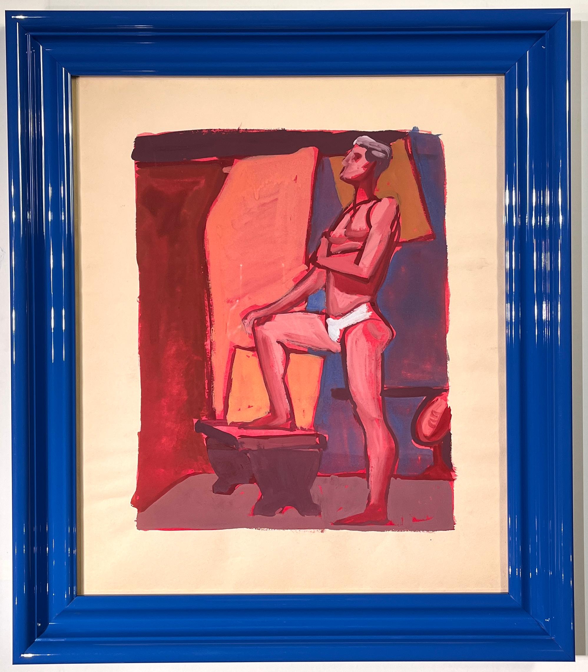 Jerry Opper Nude Painting - "Tighties" 1950's Gouache Male Nude Mid Century Painting